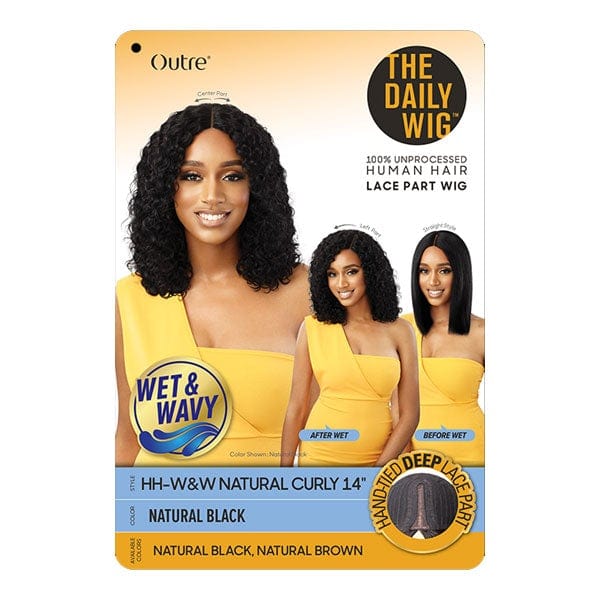 Outre 100% Human Hair Lace Wigs Outre The Daily Wig 100% Unprocessed Human Hair Wey & Wavy Wig - NATURAL CURLY 14"