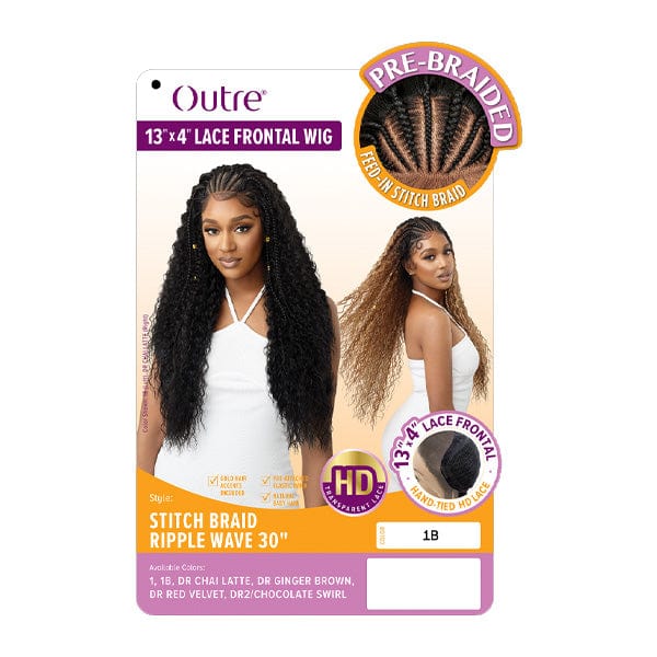 Outre Frontal Lace Wigs Outre 13x4 HD Pre-Braided Lace Front Wig - STITCH BRAID RIPPLE WAVE 30"