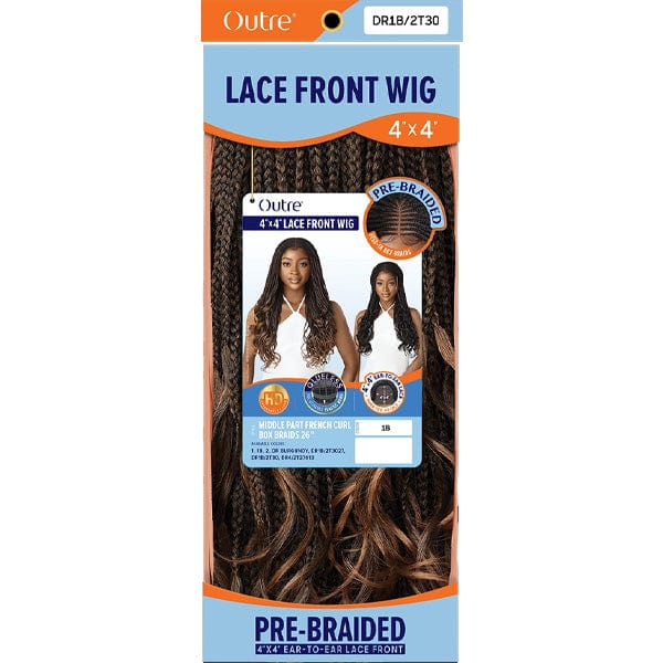 Outre Frontal Lace Wigs Outre 4x4 HD Pre-Braided Lace Front Wig - MIDDLE PART FRENCH CURL BOX BRAIDS 26"