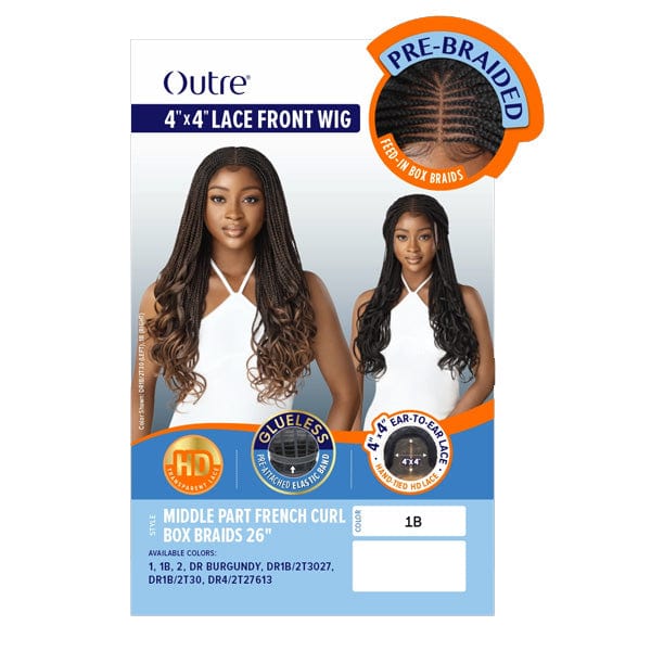 Outre Frontal Lace Wigs Outre 4x4 HD Pre-Braided Lace Front Wig - MIDDLE PART FRENCH CURL BOX BRAIDS 26"