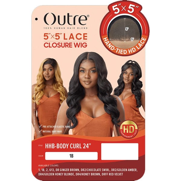 Outre Frontal Lace Wigs Outre Human Hair Blend 5x5 Lace Closure Wig - HBB BODY CULR 24"