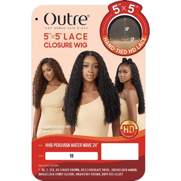 Outre Frontal Lace Wigs Outre Human Hair Blend 5x5 Lace Closure Wig - HBB PERUVIAN WATER WAVE 24"