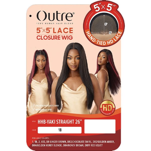 Outre Frontal Lace Wigs Outre Human Hair Blend 5x5 Lace Closure Wig - HBB YAKI STRAIGHT 26"