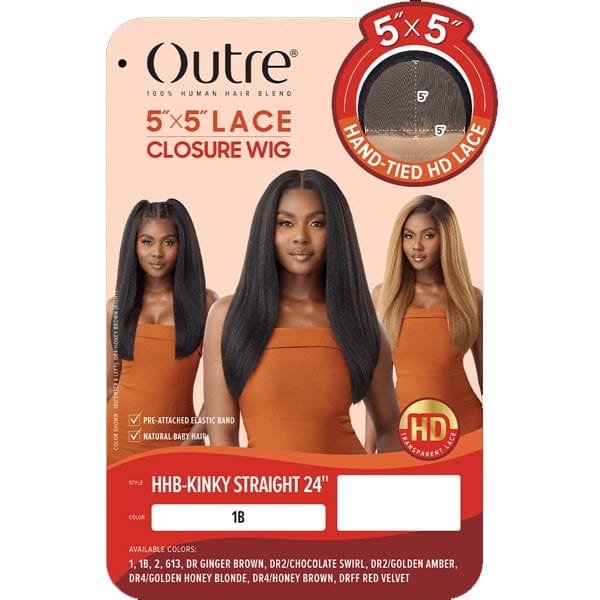 Outre Frontal Lace Wigs Outre Human Hair Blend 5x5 Lace Closure Wig - HHB KINKY STRAIGHT 24"