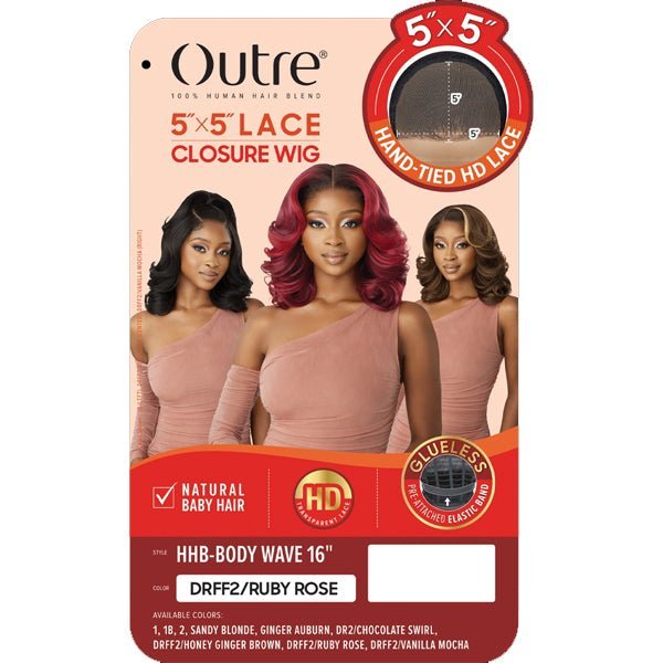 Outre Human Hair Blend 5x5 Lace Closure Wig - HHB BODY WAVE 16" - EgoWigs.com