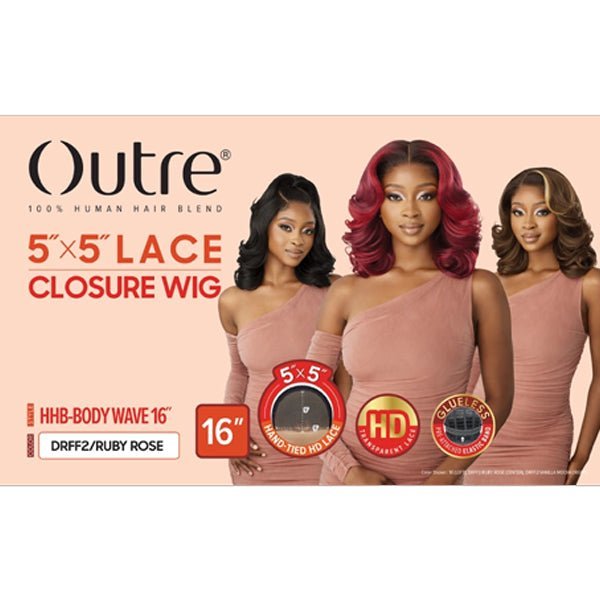 Outre Human Hair Blend 5x5 Lace Closure Wig - HHB BODY WAVE 16" - EgoWigs.com