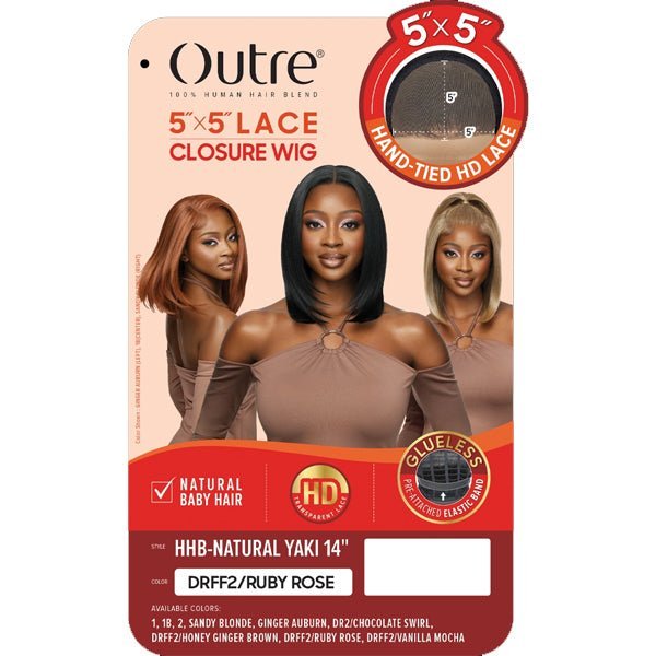 Outre Human Hair Blend 5x5 Lace Closure Wig - HHB NATURAL YAKI 14" - EgoWigs.com