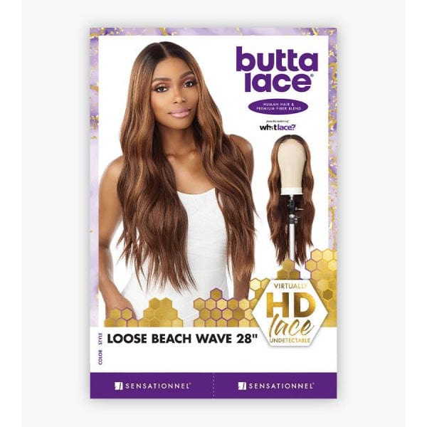 Sensationnel Human Hair Blend Lace Wigs Sensationnel Butta Human Hair Blend Lace Front Wig - LOOSE BEACH WAVE 28"