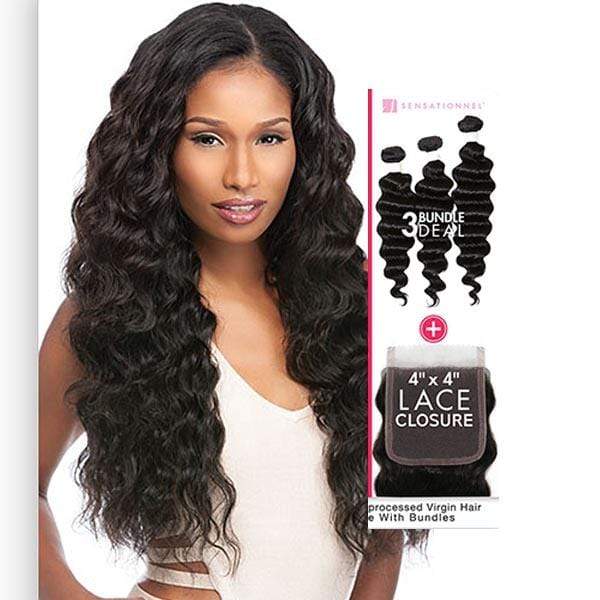 Sensationnel Unprocessed Bundle Hair Sensationnel Bare & Natural Virgin Remi Human Hair Weave - LOOSE DEEP 3PCS + 4x4 CLOSURE