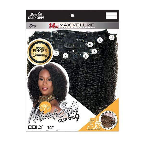 Zury Sis Naturali Star Human Hair Blend Clip On 9 Weave - NAT HB CLIP ON COILY 14" - EgoWigs.com-1